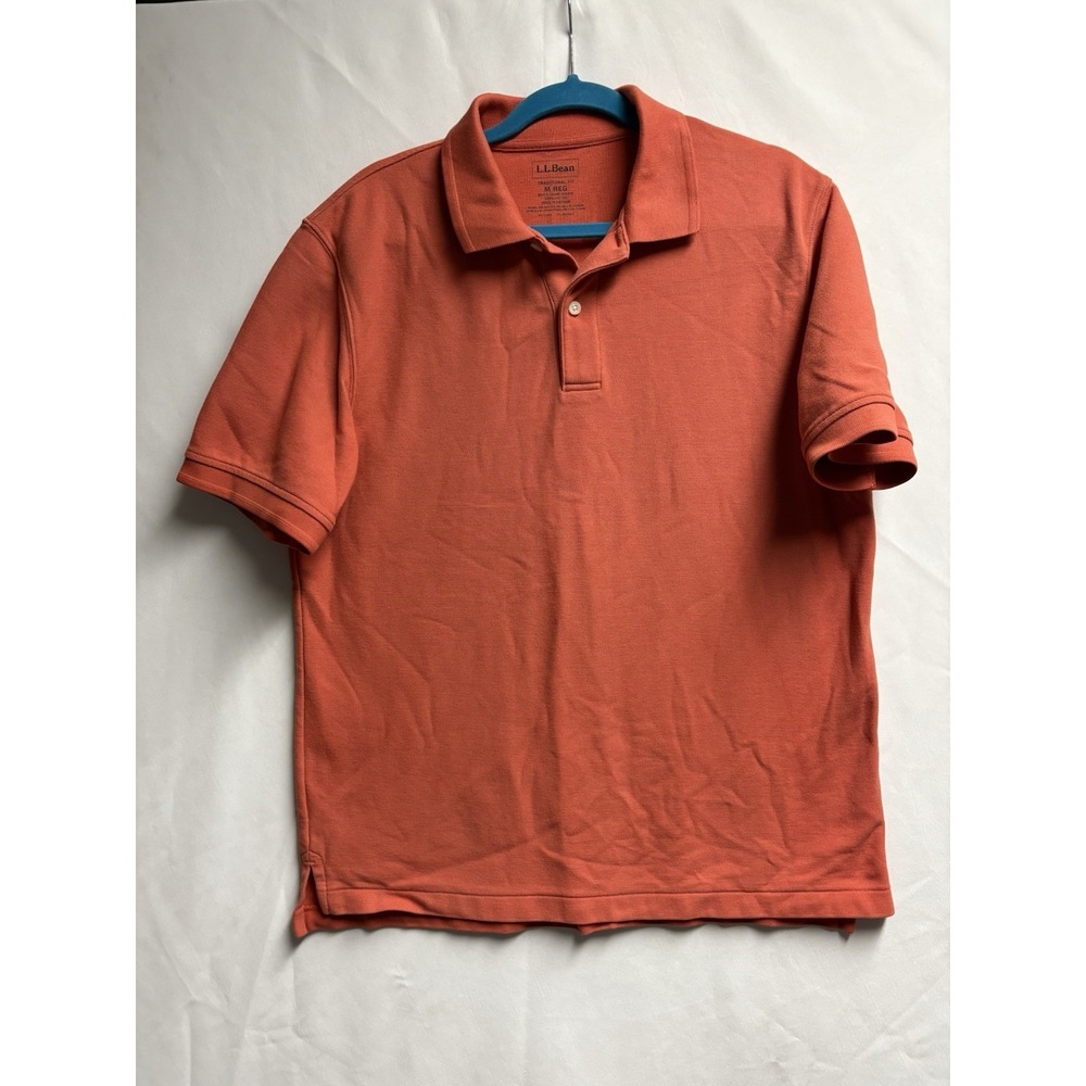 L.L. Bean Polo Shirt Men's Medium Regular Orange 100% Cotton Traditional Fit